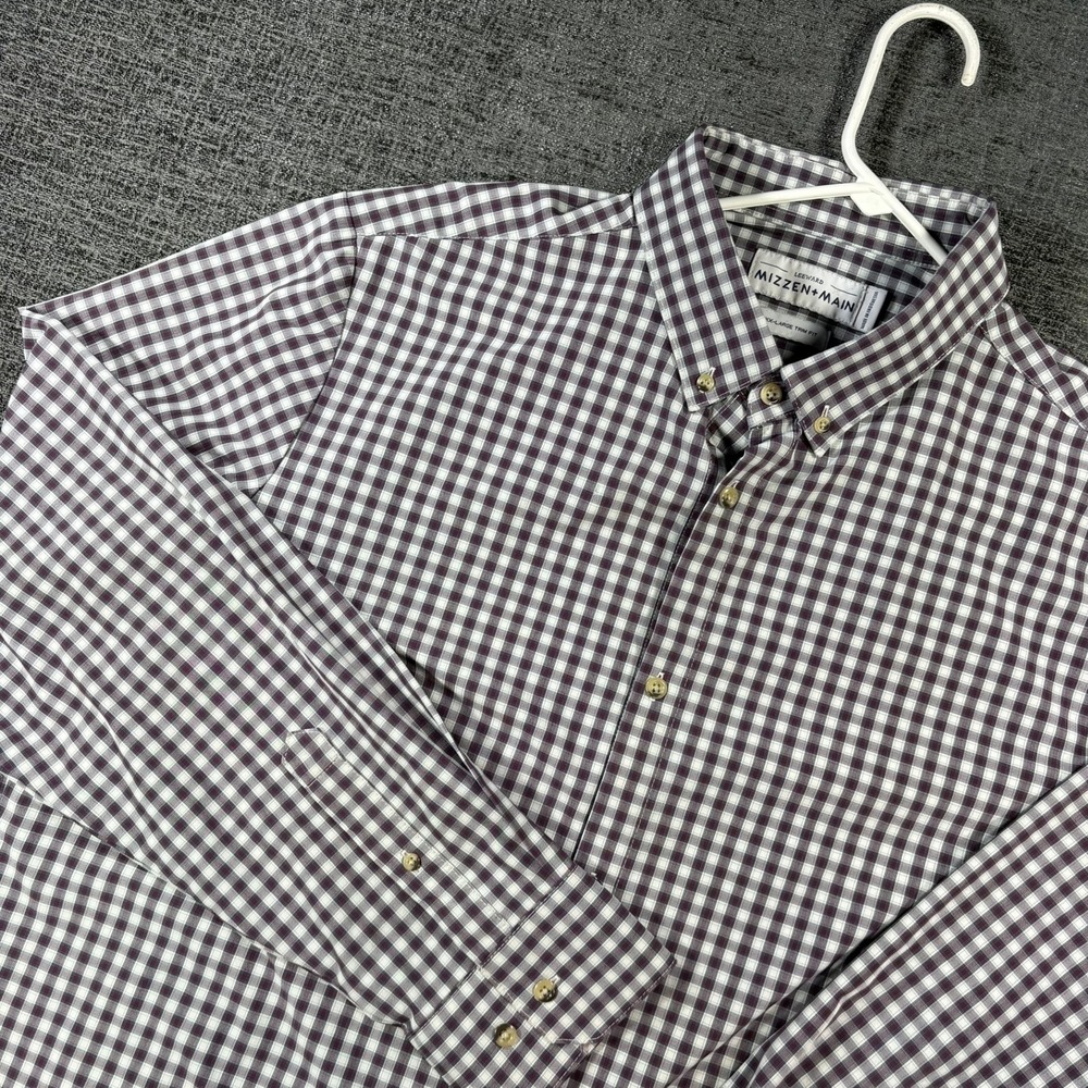 Mizzen+Main Leeward Dress Shirt Mens XXL Purple Gingham Trim Fit L-10025